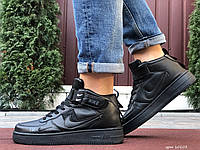 Мужские кроссовки Nike Air Force черные найк аир форс кожаные высокие демисезонные 42