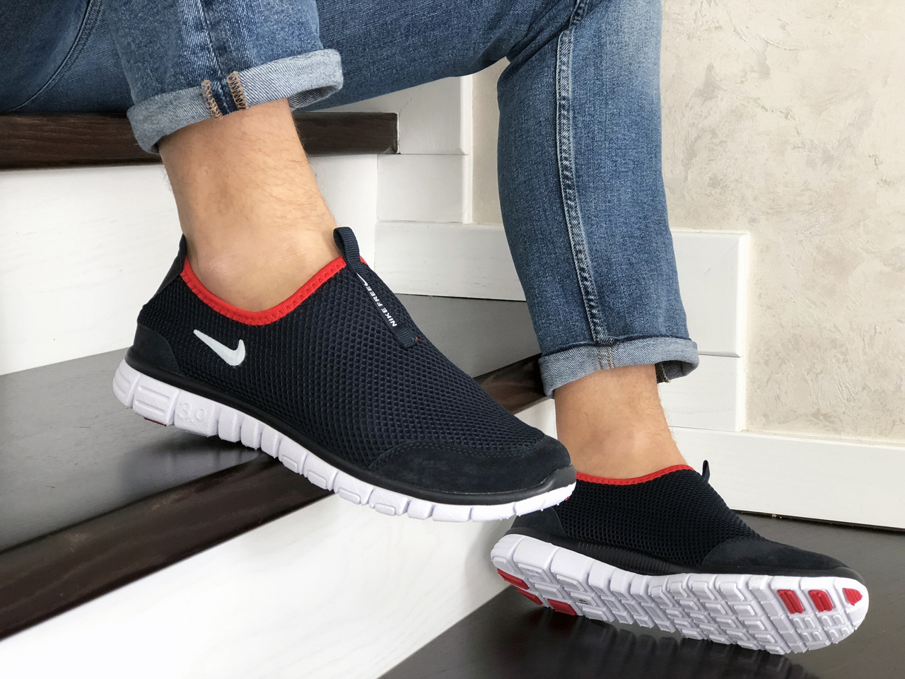 Кросівки чоловічі Nike Free Run 3.0 темно сині з білим\червоні