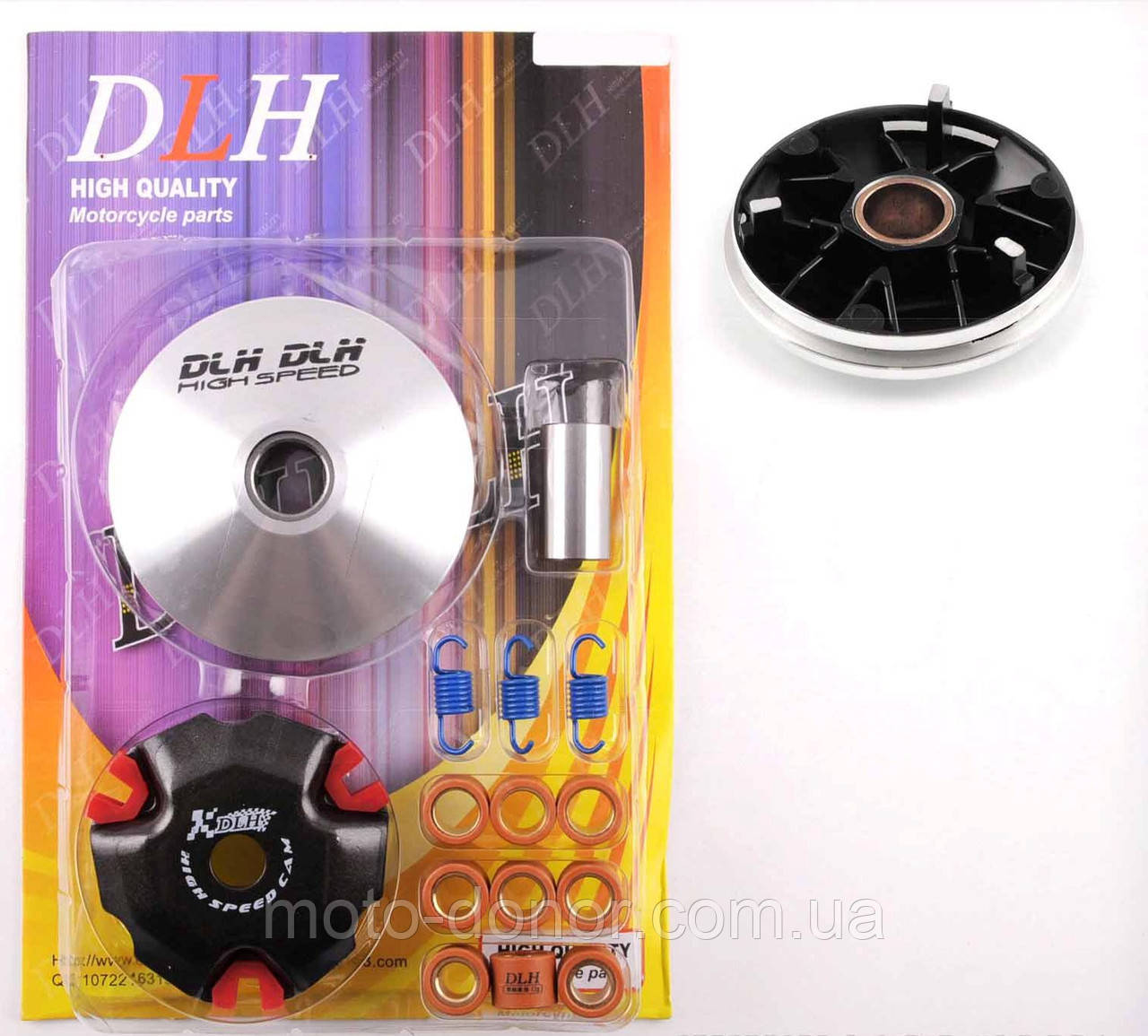 Варіатор передній (тюнінг) 4T GY6 50 light "DLH" (ролики латунь 9 шт., палець, пружини зчеплення), фото 1