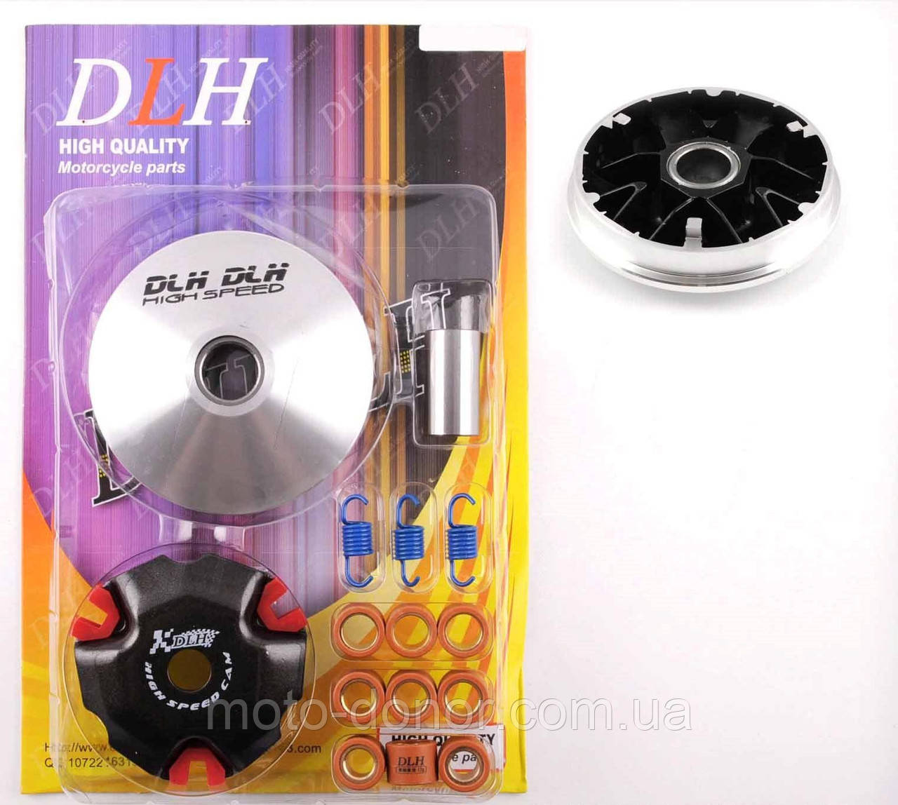 Варіатор передній (тюнінг) 4T GY6 50 спорт "DLH" (ролики латунь 9 шт., палець, пружини зчеплення), фото 1