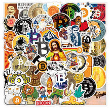 Набір водовідштовхувальних стикерів наклейок Біткоїн Bitcoin вінілові наклейки на автотелефон ноут 50 шт., фото 4