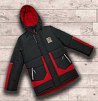 Зимняя куртка-парка для мальчика на флисе со светоотражающими элементами 128,152