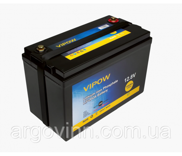 Акумуляторна батарея Vipow LiFePO4 12,8V 100Ah з вбудованою ВМS платою 80A - фото 1 - id-p1459987386