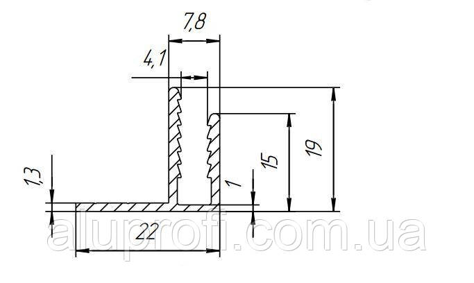 F-профіль алюмінієвий кутовий під аркуш 4 мм