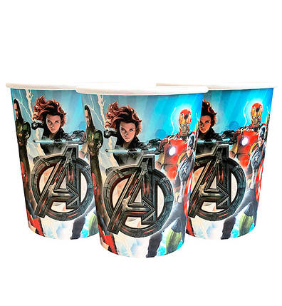 Одноразові стакани "Месники" (10 шт.), Польща, 250 мл, фото 1