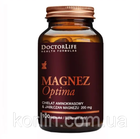 Хелат Амінокислот і Малат Магнію 200 мг 100 кап Doctor Life Magnez Optima США Доставка з ЄС