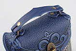 Шкіряний сіро-синій рюкзак ручної роботи, сумка-рюкзак з авторським тисненням в стилі бохо, фото 6