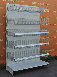 Торговий односторонній стелаж із кошиками "Інтрак", 210х125 см, на 6 полиць, Б/у