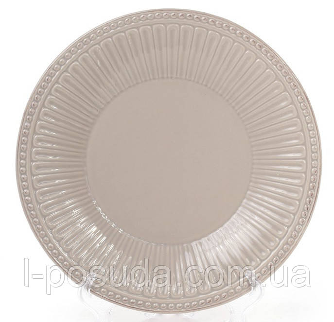 Бежева обідня тарілка з кераміки 25,2 см, фото 1