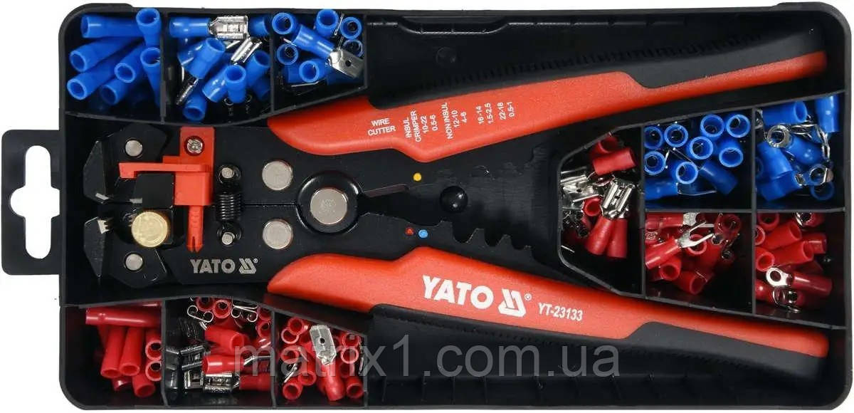 Багатофункціональний знімач ізоляції стрипе 205 мм із комплектами ізольованих з'єднувачів 191 шт YATO, фото 1