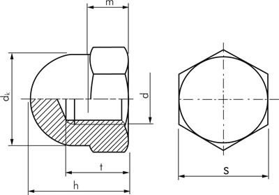 Чертеж колпачковой гайки из нержавейки DIN 1587, ГОСТ 11860-85