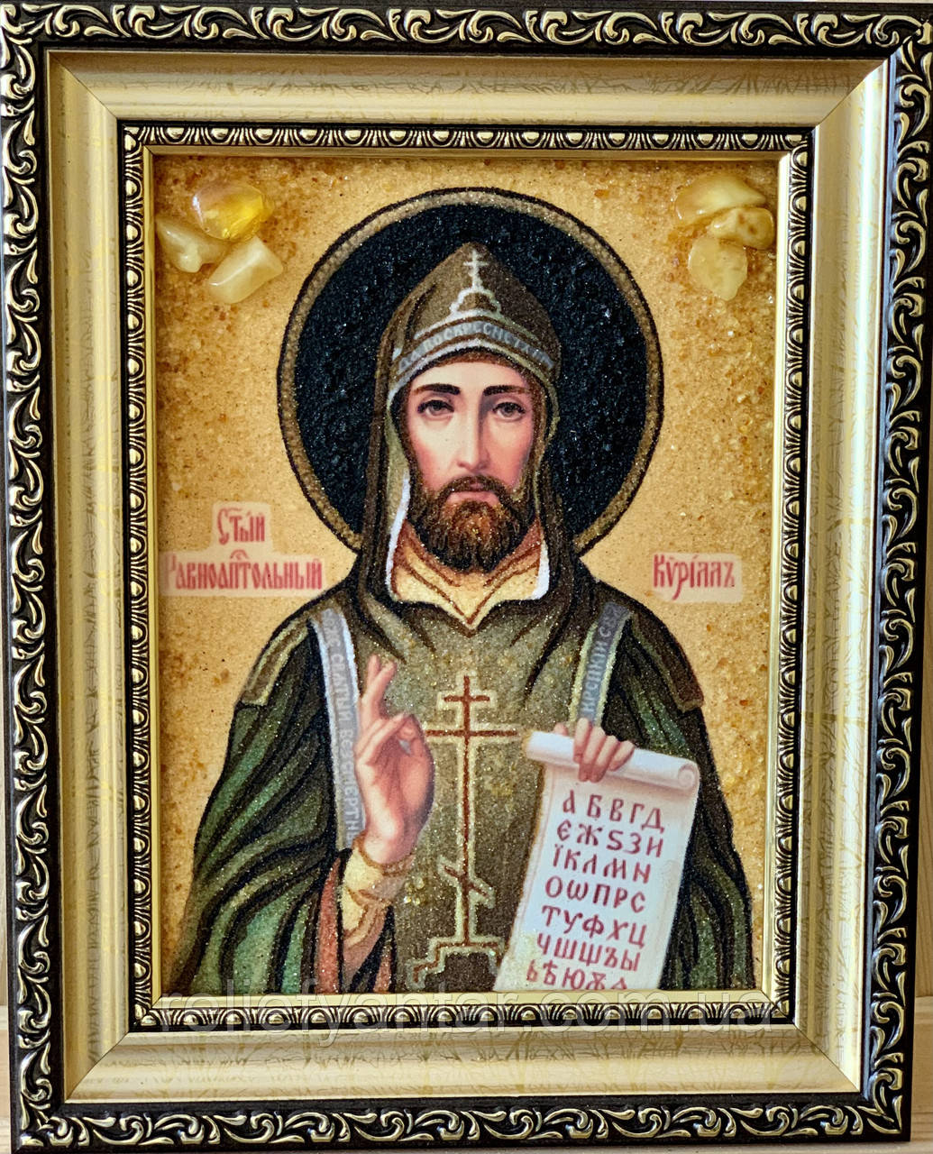 Ікона з янтаря "Святий Рівноапостольний Кирил" , Св. Кирило ікона з бурштину