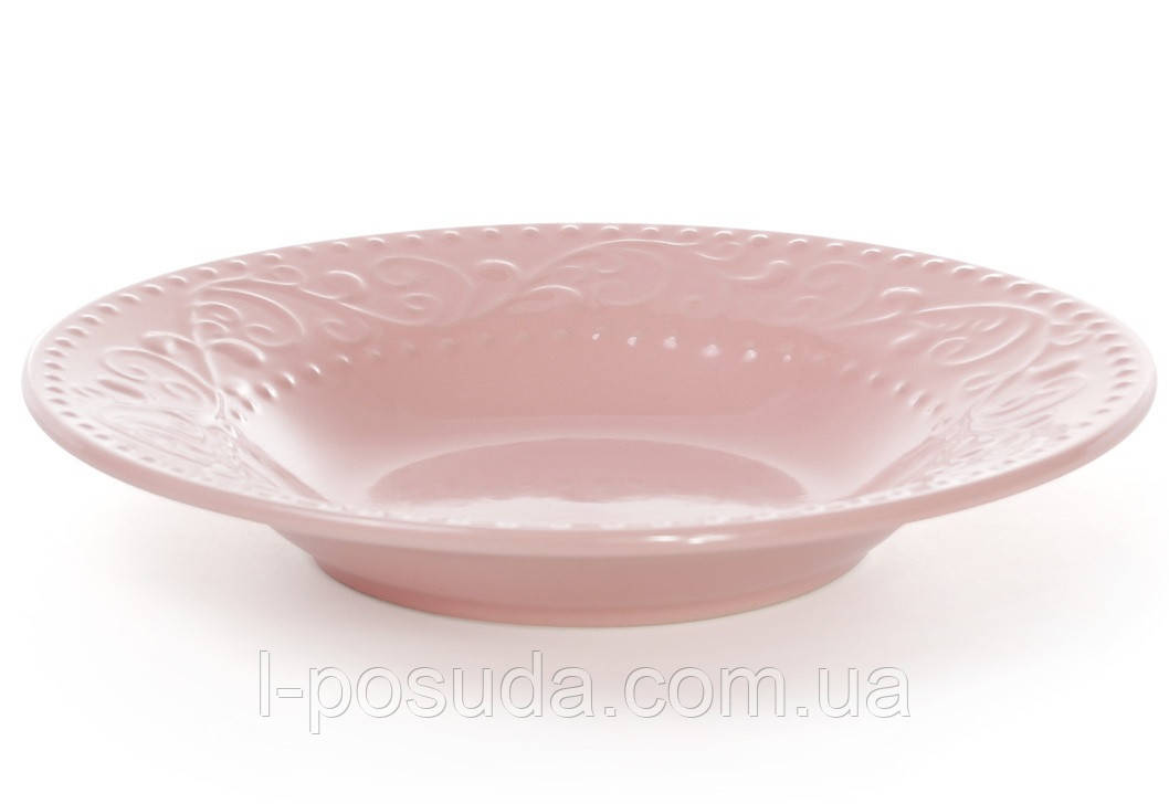 Супова тарілка 23 см з кераміки рожевого кольору 6шт, фото 1