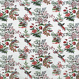 Скатертина бавовняна тефлонова водовідштовхувальна з просоченням павичи райський сад червоний, фото 2