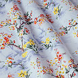 Скатертина бавовняна тефлонова водовідштовхувальна з просоченням квіти сакура червона фон блакитний, фото 2