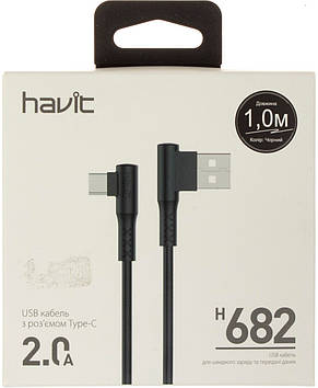 Кабель USB > Type-C Havit HV-H682 кутовий 1м black №8139