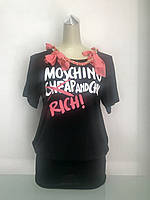Туника футболка черная женская длинная с принтом