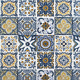 Скатертина бавовняна тефлонова водовідштовхувальна з просоченням плитка мозаїка синя, фото 2