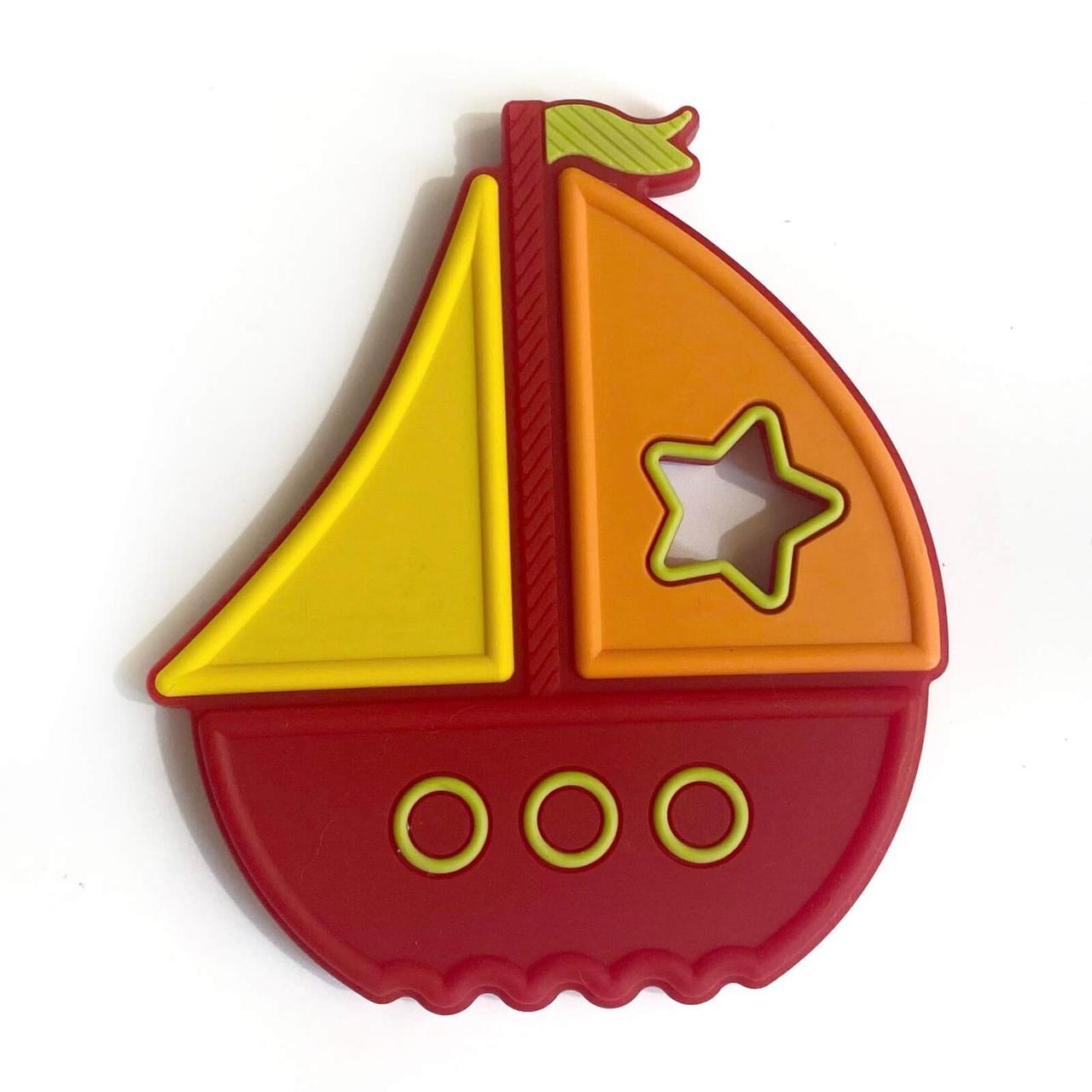 Кораблик ГРИЗУНОК (червоний) , силіконовий прорізувач для зубів, фото 1