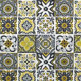 Скатертина бавовняна тефлонова водовідштовхувальна з просоченням плитка мозаїка жовта, фото 2