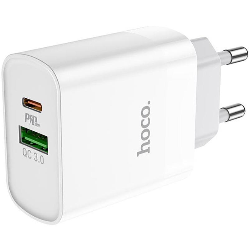 Зарядний пристрій Hoco 1USB C80A +Type-C QC3.0 3.1A White