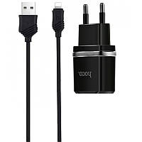 Сетевое зарядное устройство 2USB Hoco C77A 2.4A Black + USB Cable iPhone X