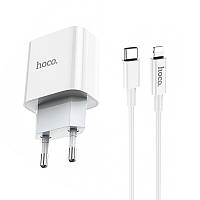 Сетевое зарядное устройство 1Type-C Hoco C76A PD 20W White + Cable Type-C to Lightning