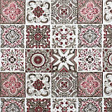 Скатертина бавовняна тефлонова водовідштовхувальна з просоченням плитка мозаїка рожева, фото 2