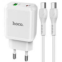 Сетевое зарядное устройство 1USB + Type-C Hoco N5 PD20W+QC3.0 3A White + Cable Type-C to Type-C