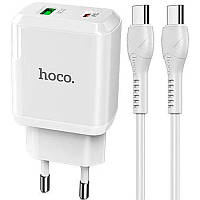 Сетевое зарядное устройство Hoco N5 1USB + Type-C PD20W+QC 3A White + Cable Type-C to Lightning