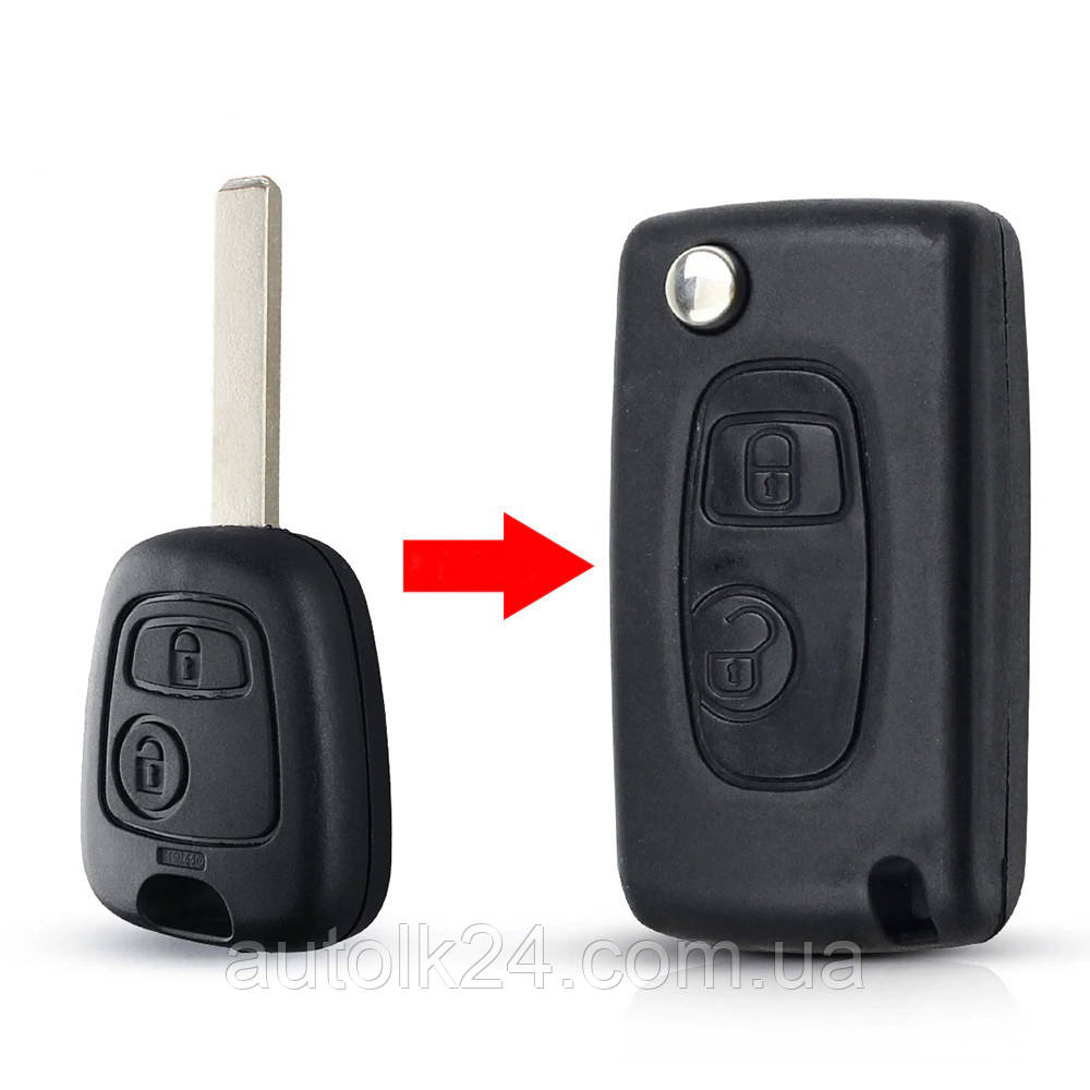 Корпус викидного ключа (для переробки) Peugeot 2 кнопки лезо HU83