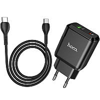 Сетевое зарядное устройство Hoco N5 1USB + Type-C PD20W+QC3.0 3A Black + Cable Type-C to Type-C