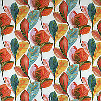 Ткань для штор, римская штора, ткань для скатерти теракотовые листья крупные акварель
