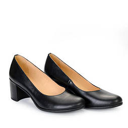 Жіночі шкіряні чорні класичні туфлі човника на підборах