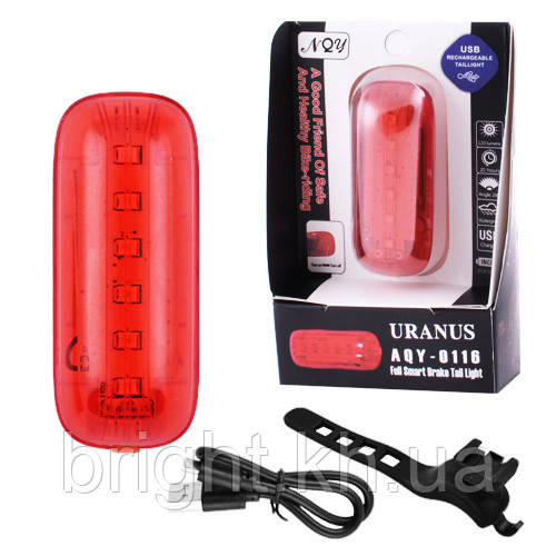 Велофонарь AQY-0116-6SMD, червоний, ЗУ microUSB, вбудований акумулятор