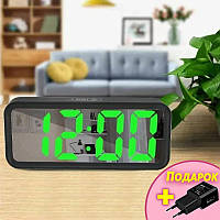 Зеркальные LED часы с будильником и термометром DT-6508 Black (зеленная подсветка)