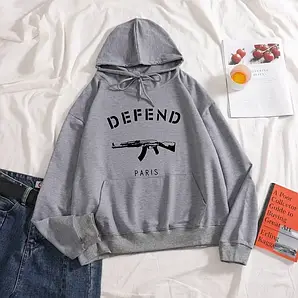 Худі Defend, Толстовка Дефенд чоловіча з капюшоном сіра, Кофта Дефенд з кишенею кенгуру трикотажна, Коттон