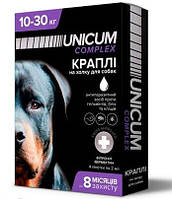 Капли Unicum Complex (Уникум Комплекс) от гельминтов, блох и клещей на холку для собак 10-30 кг упаковка 4 пип