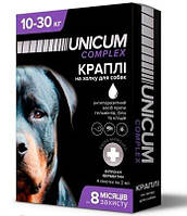 Краплі Unicum Complex від гельмінтів, бліх та кліщів на холку для собак 10-30 кг упаковка 4 піпетки