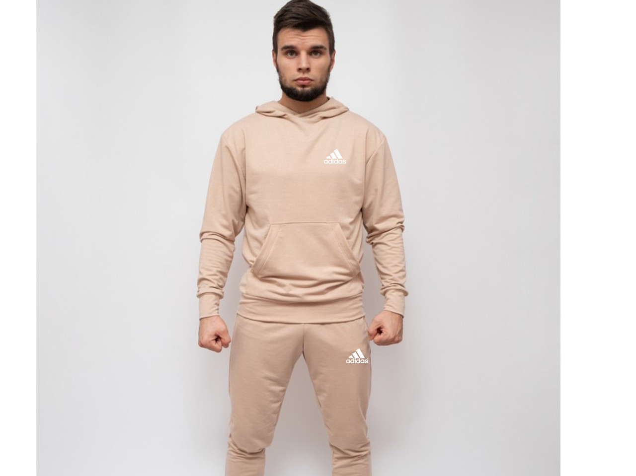 Спортивный мужской летний  костюм Adidas (Адидас),Бежевый