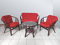 Комплект мебели Таврия Ред из натурального ротанга софа, 2 кресла и кофейный столик темно-коричневый