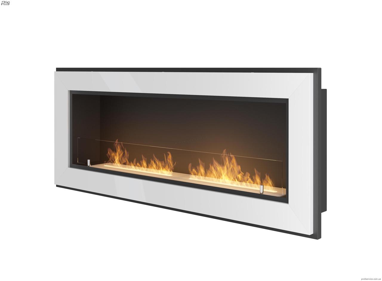 Вбудовуваний настінний біокамін декоративний для опалення, екокамін SIMPLE FIRE Frame 1200 білий зі склом, фото 1