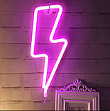 Настінний неоновий світильник нічник Блискавка рожевий, фото 7