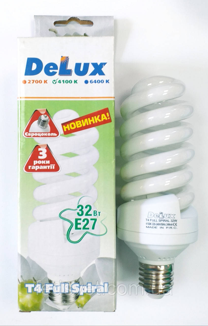 Лампа енергозберігаюча DELUX T4 Full spiral 32W 4100К E27, фото 1