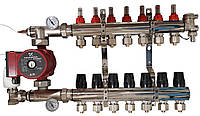 Коллектор теплого пола в сборе с насосом DJOUL 9 выходов 1х3/4