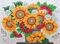 Набор для вышивки бисером "Подсолнухи и калина "ромашка, бабочка,натюрморт,частичная выкладка,Чехия, 65х48 см