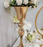 Висока декоративна весільна ваза, флориста підставка з металу 54х18 см. золото