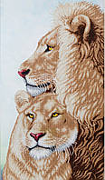 Набор для вышивки бисером "Любовь в Саванне " тигр,львица,тигренок, частичная выкладка,Чехия, 40х70 см