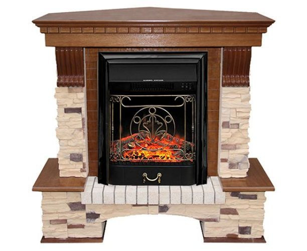 Кутовий каминокомплект Fireplace Швеція Дуб ефект мерехтливих дров зі звуком і обігрівом