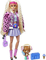 Лялька Барбі Екстра Модниця у блискучій куртці з пухнастими рукавами Barbie Extra Doll #8 in Pink Sparkly Varsity Jacket with